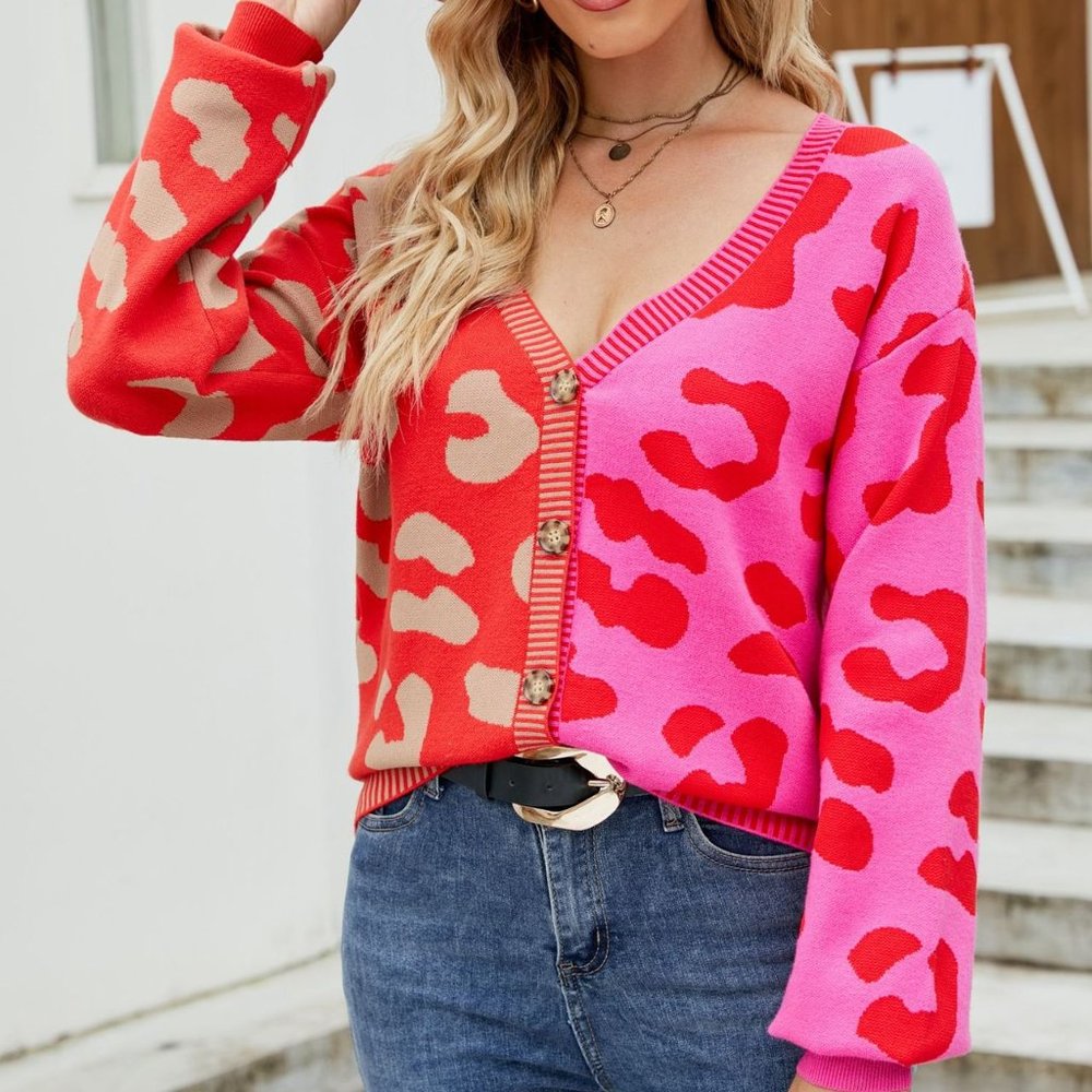 Two Toned Leopard Button Cardigan